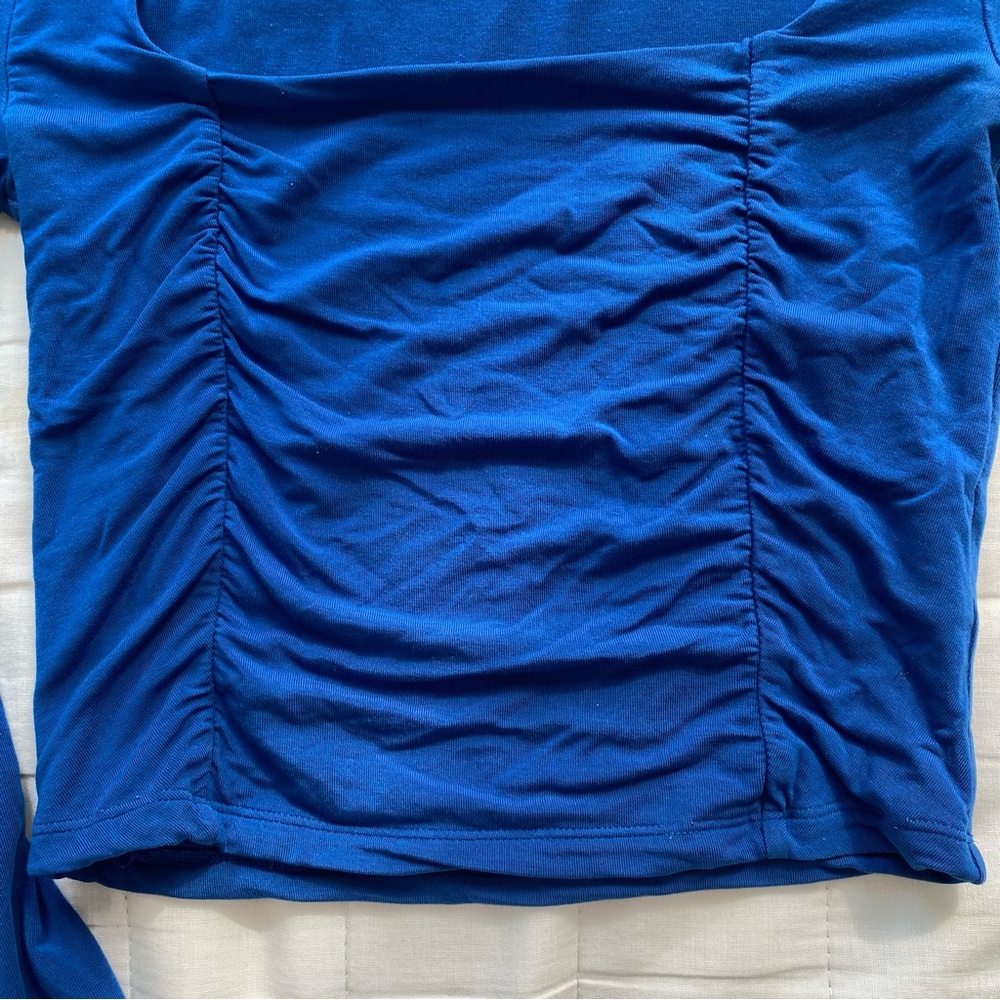 Wilfred Cobalt Blue Ruched Long-Sleeve Crop Top - Picture 5 of 8
